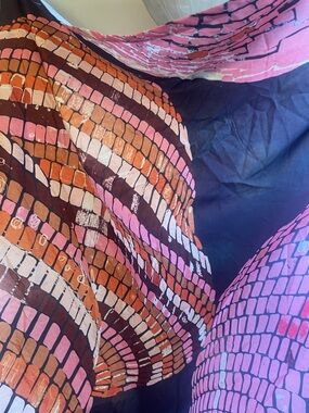 Print shower curtain coral brown geometric